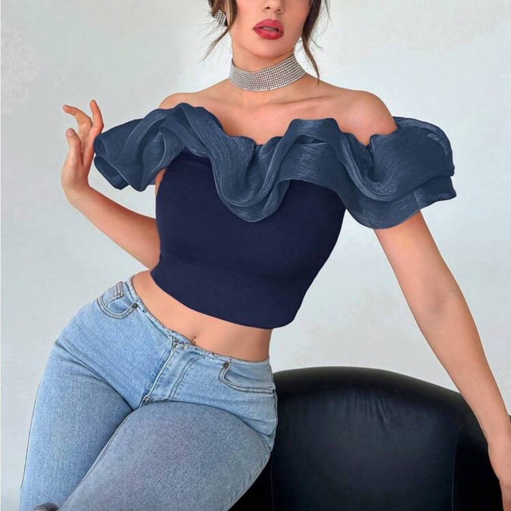 Elegant Navy Off-Shoulder Women's Top